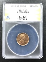 1910 Lincoln Wheat Cent Penny Coin ANACS AU58 slab