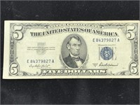 1953-A $5 Silver Certificate US paper money