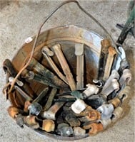 Metal Pail of military tent stakes