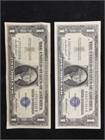Collection of two 1957 $1 Silver Certificates US