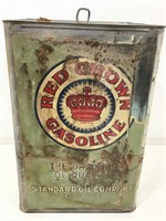 Vintage Red Crown Gasoline Tin Can  13.5H