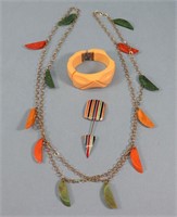 Vintage Bakelite Bracelet, Necklace & Scarf Pin