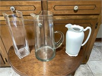 Large Glass & Ceramic Pitcher w/ Glass Vase