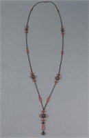 C. 1930's Coral & Silver Beaded Opera Necklace
