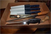 Box of Misc Knives and Sharpeners, Plus Vintage