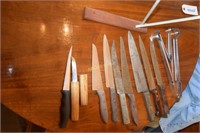 Various Kitchen Knives Plus Sharpener