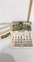1960 Calendar ephemera with red numbers and moon