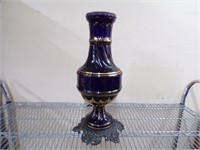 COBALT BLUE VASE METAL STAND 21 X 10