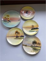 4 Meito China hand painted plates and 1 Noritake