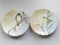 2 Silesia green painted bird plates