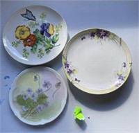3 flower painted plates