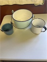 Blue enamel and white dishes