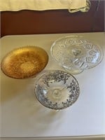 Cake platter, carnival glass and misc