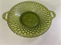Double handle green glass dish