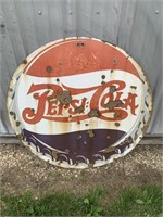 PORCELAIN ROUND PEPSI COLA SIGN 38" DIAMETER