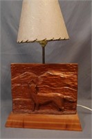 Wooden carved wolf lamp