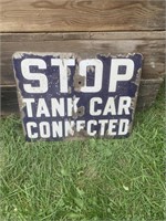 STOP TANK CAR CONNECTED PORCELAIN SIGN