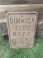 DIMMICK PERU METAL RFPD FIRE NO 242 SIGN