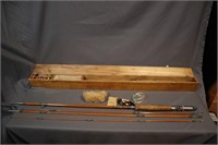 Unused vintage bamboo fly rod in case +
