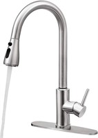 DJS Kitchen Faucet with Pull Down Sprayer, Brushed