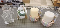 (3) Snowman Candle Holders & (1) Crystal Snowman