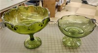 (2) Green Stemmed Candy Dishes