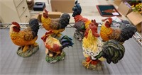 (6) Rooster Figurines