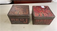 Two Red J Chewing Tobacco Tins
