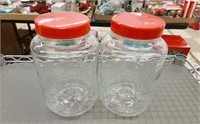 2 Glass Jars with Red Lids