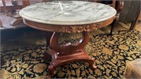 Oval Rose Carved Marble Top Table