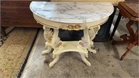 Marble Top Console Table w/ White Base