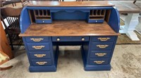 Oak and Blue Roll Top Desk