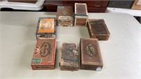 Eight Wood Cigar Boxes with Lids