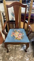 Walnut Queen Anne Arm Chair w/ Needlepoint Seat