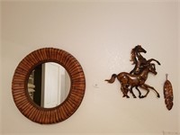651- Round Mirror, Metal Feather And Horse