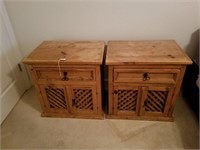 651- Pair Of Rustic Style Solid Wood Night Stands