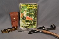 Boy scout manual and knife lot