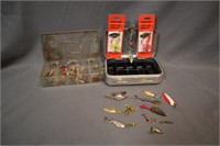 Small tackle box and contents, Mepps +