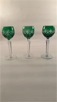 Three Green Small Crystal Glasses