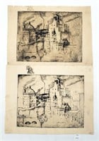Unsigned Etchings of Cityscapes