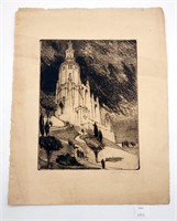 1928 Signed Etching Cathedral Building