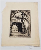 Early Signed Etching of Archway