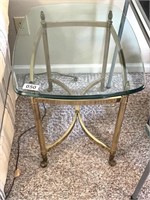 MCM Brass and Glass End Table ~ Thick Glass