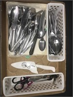 Assortment of cutlery with can openers, scissors