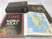World atlases from the 1970s and a dictionary