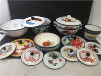 Collection of 16 boldly painted enamel bowls