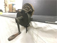 Antique bench mounted hand crank sharpening