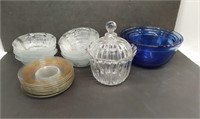 Glass Bowls, Candy Dish, and Saucers
