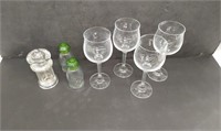 Stemmed Glasses, with Salt and Pepper Shakers