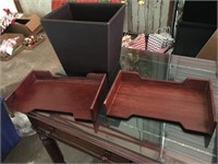 Leather Trash Can & (2) Cherry Organizers